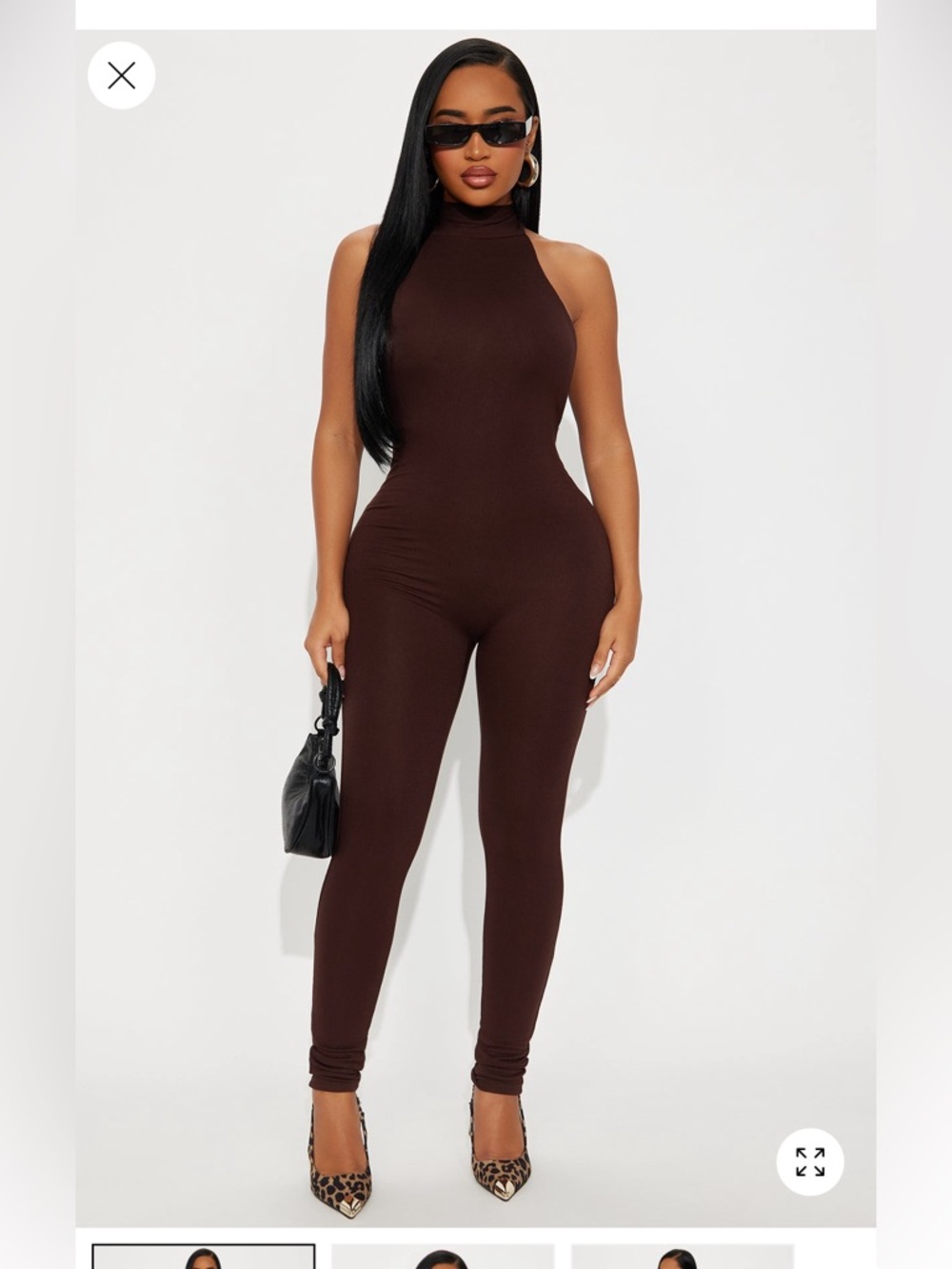 Fashion Nova Sleeveless Cleo High-Neck Chocolate Brown Jumpsuit